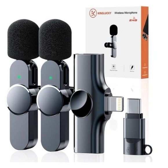 KINGLUCKY 2pc Wireless Microphone 2.4G Noise Cancelling Portable Interview - Picture 1 of 11